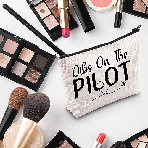G2TUP Pilot Girlfriend Gift Dibs On The Pilot Makeup Bag Pilot Wife Cosmetic Bag I Love My Pilot Gift (Dibs On The Pilot MB)