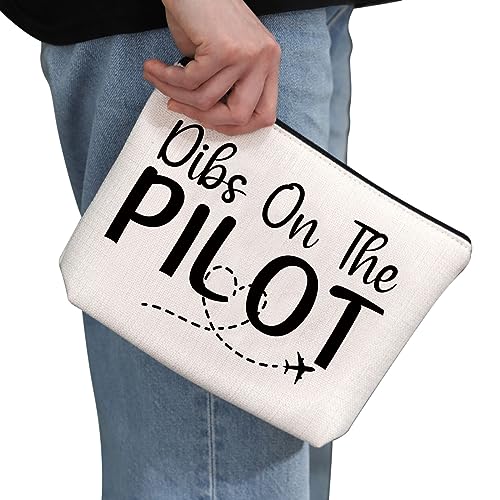 G2TUP Pilot Girlfriend Gift Dibs On The Pilot Makeup Bag Pilot Wife Cosmetic Bag I Love My Pilot Gift (Dibs On The Pilot MB)