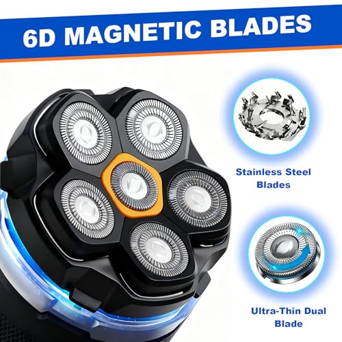 Magnetic 6 Blades Head Shaver Replacement Heads for Many 6D Magnetic Electric Razor,Magnetic 6D Blade Head Compatible with Head Shavers for Bald Men. (2PCS)