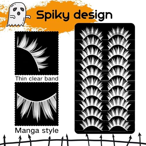 White Manga Lashes 16mm - 10 Pairs Anime Cosplay