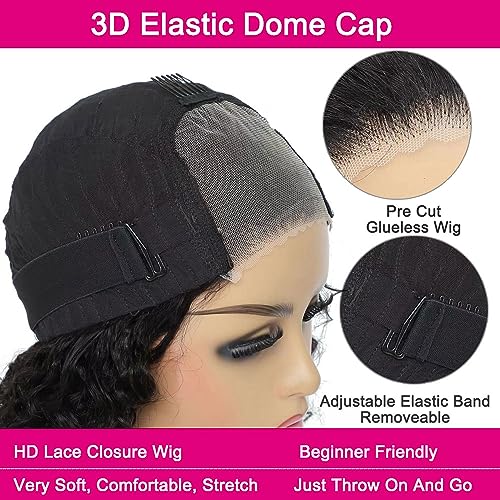 GOLFMAX Wear and Go Glueless Wigs Human Hair Pre Plucked Pre Cut Short Bob Wigs With Elastic Band For Black Women Deep Wave Curly 4x4 Closure Wig Water Wave Wigs Human Hair 12 Inch