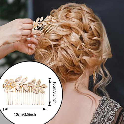 5-Piece Gold Leaf Hair Combs Rhinestone Wedding Hair Clips Set