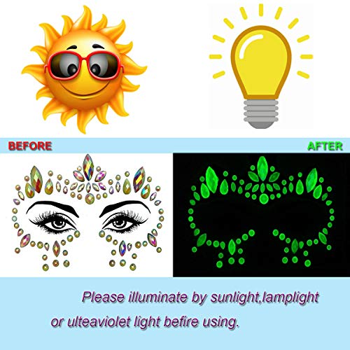 Glow in the Dark Face Gems - 8 Sheets UV Noctilucent Jewels