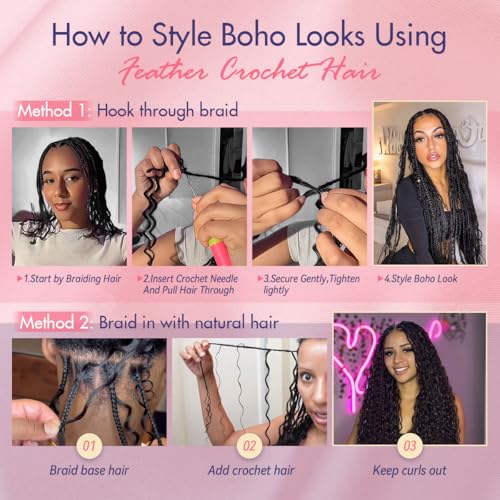 18 Inch Feather Crochet Hair Extensions - Deep Wave Synthetic Hair