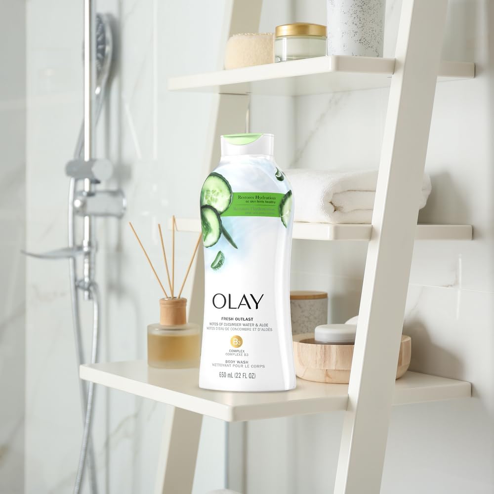 Olay Fresh Outlast Body Wash with Notes of Cucumber and Aloe, 22 fl oz (Pack of 4)