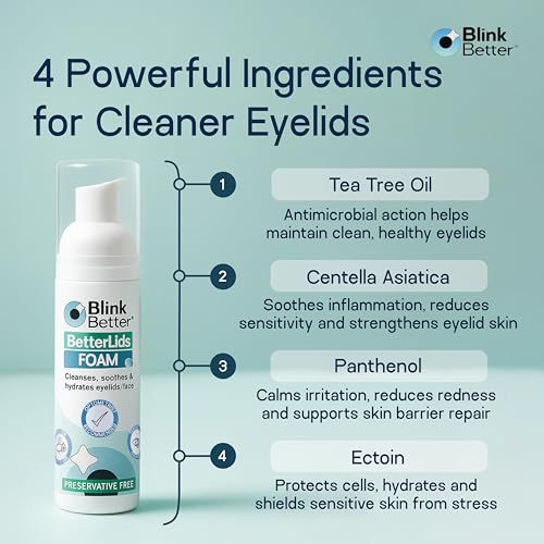 BetterLids Foaming Eyelid Cleanser ? Gentle Daily Foam for Eyelids, Eyelashe Wash & Face, Soothing Tea Tree Oil Formula with Ectoin & Centella, Non-Stinging, Preservative-Free, 2 fl oz
