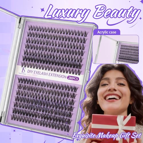 40D Lash Clusters Kit 280pcs - Eyelash Extensions with Glue & Tools