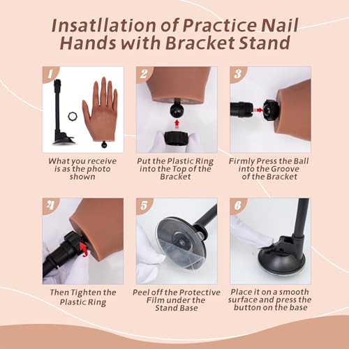 Practice Hand for Acrylic Nails,with Flexible Fingers, Realistic Silicone Mannequin Hand Model for Nail Art Training, Gel Polish and Manicure Beginner Kit
