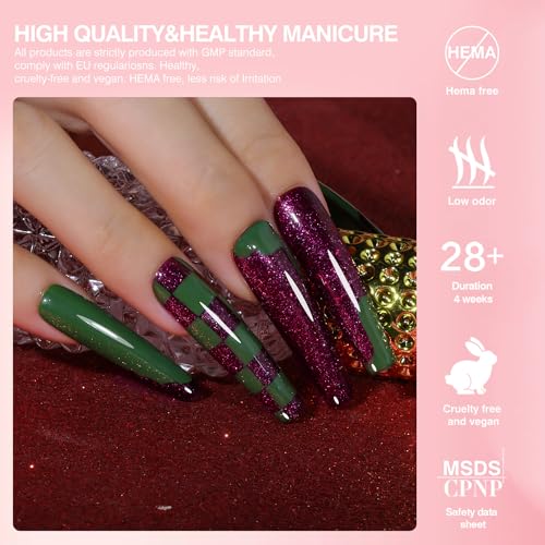 beautilux Gel Nail Polish, 12 Pcs Red Pink White Violet Glitter Gel Polish Kit, Soak Off UV Nail Gel Polish Manicure for Nail Art DIY Salon at Home and Gift