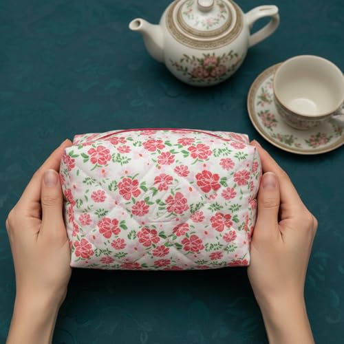 24 PCS Cotton Quilted Makeup Bags Bulk with Zipper-Easter Gifts Floral Bridesmaid Gifts Cosmetic Makeup Pouch Birthday Gifts for Women/Mothers Day/Teacher Appreciation/Graduation Gift(24 Pack)