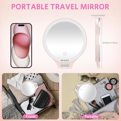 WEILY 10X/1X Magnifying Makeup Mirror with Light - Pink