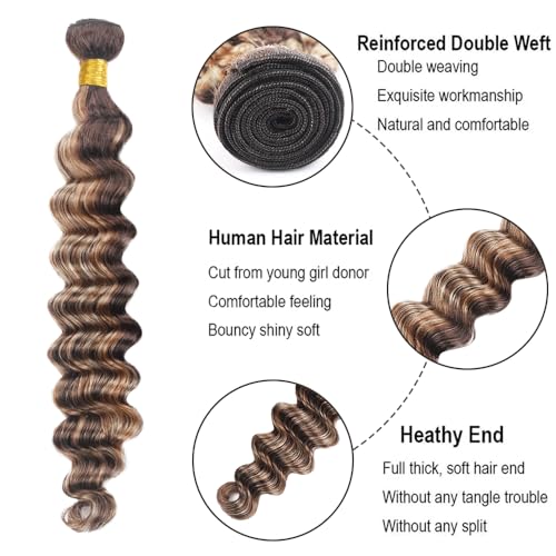 P4613 Deep Wave Human Hair Bundle 32" Ombre Brown Blonde