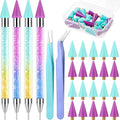Tatuo Rhinestone Picker Tool Set - 4 Dual-Ended Nail Art Pens, 20 Wax Tips & 2 Tweezers