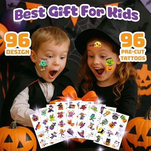 96 PCS Halloween Temporary Tattoos for Kids Party Favors