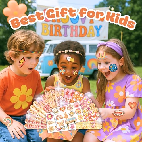Groovy Party Favors Set - 48pc Temporary Tattoos & Slap Bracelets