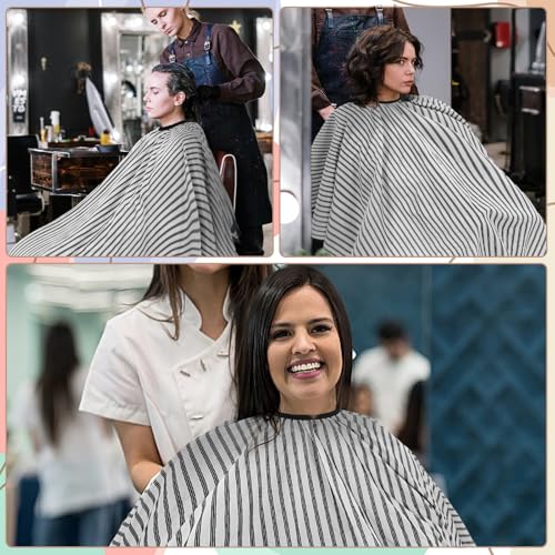 White with Five-Line Stripe Professional Hair Cutting Cape & Neck Duster Brush Set