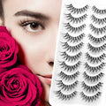 False Lashes 3D Cat-Eye Volume Eyelashes Clear Band Lashes Natural Look Faux Mink Invisible Strip Wispy Fake Lashes 10 Pairs