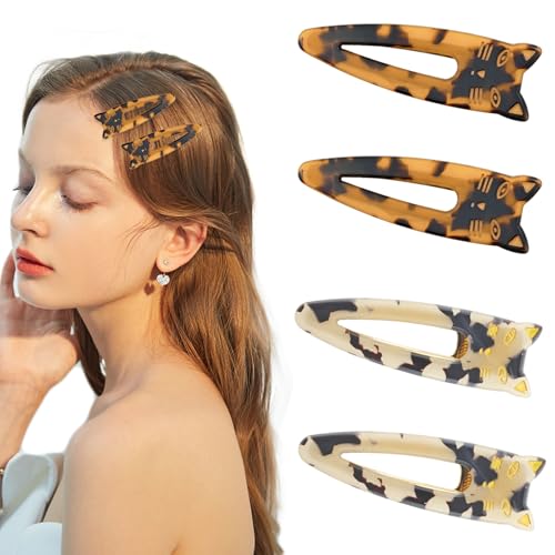 4 PACK Cat Hair Clips Cute Cat Barrettes Fashion Alligator Clip Hair Cat Hair Clips for Women(Dark tortoiseshell + Light tortoiseshell)