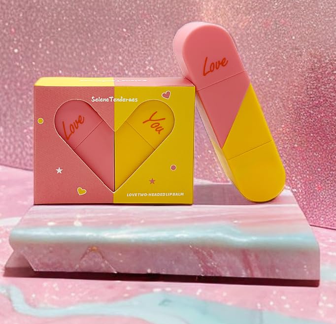 SeleneTenderaes Heart Shaped Dual-use Deformable Lip Balm Stick - Honey,One end is colorless, while the other end is pink can be used as makeup, lipstick Peach. Repair, Keep Lips Moisturized, Gifts