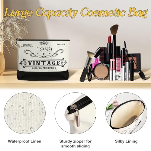 YeohJoy 37th Birthday Gifts for Her Canvas Tote Bag Travel Gear, Unique 37 Years Old Birthday Gifts for Wife Women Sister Friends Her, Vintage 1989 Handbag & Makeup Bag & 37th Greeting Card