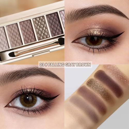 Neutral Gray Brown 6-Color Eyeshadow Palette with Mirror