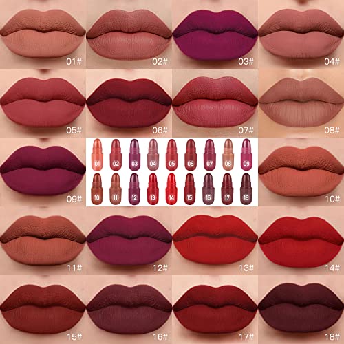 18 Colors Capsule Pills Lipstick Mini Lip-Stick Set, Long Lasting Mini Matte Lipstick Lip Stain Lip Tint - Labiales Mate 24 Horas Originales, Cute Dark Red Matte Lipsticks Set for Women