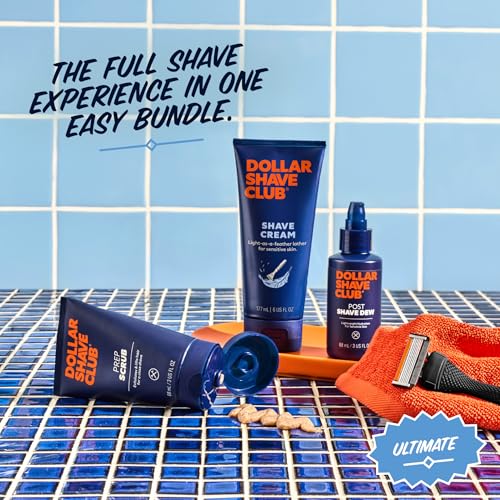 Dollar Shave Club | Ultimate Set | 4 Extra Close Refill Cartridges, 1 Handle, 1 Prep Scrub 3 ounce, 1 Shave Cream 6 ounce, 1 Post Shave Dew 3.4 ounce