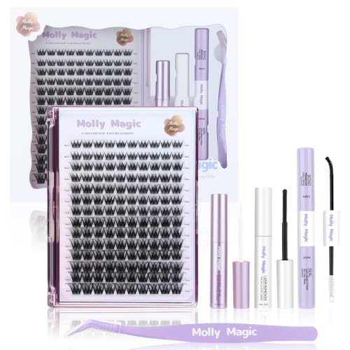 Molly Magic Eyelash Extension Kit D Curl 8-18mm Wispy Natural False Lashes with Waterproof Adhesive & Tools