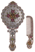 Vintage Hand Mirror & Comb Set - Antique Embossed Rose Design