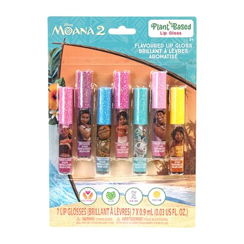 Moana 2 Plant-Based Lip Gloss Set, 7 Pack for Girls
