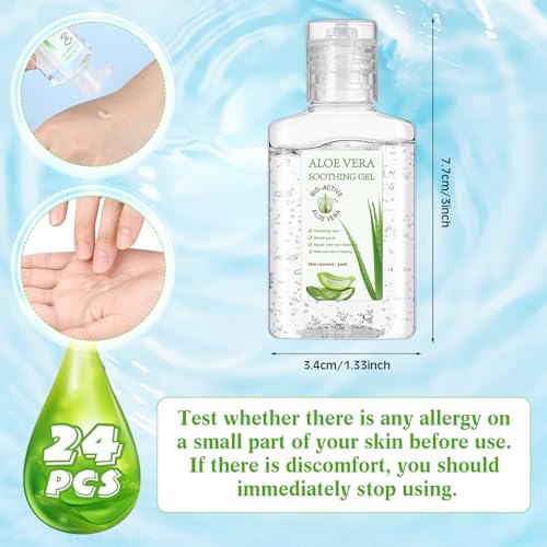 24 Pcs Mini 1oz Soothing Moisture Aloe Vera Gel Travel Size Moisturizing Face Skin Aloe Vera Gel Bulk After Sun Lotion Wedding Summer Beach Party Supplies(Regular)