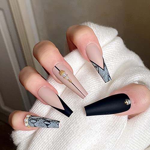 BABALAL Long Press on Nails Matte False Nails Coffin Fake Nails Ballerina Nails Snake Glue on Nails for Women and Girl