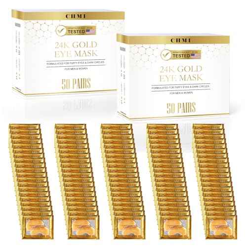 CHMI Under Eye Patches (100 Pairs) - 24K Gold Eye Patches for Puffy Eyes, Dark Circles, Eye Bags and Wrinkles, Collagen Skin Care Products, Beauty & Personal Care
