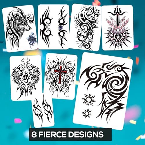 8-Sheet Waterproof Temporary Tattoos - Realistic Designs for Men & Women