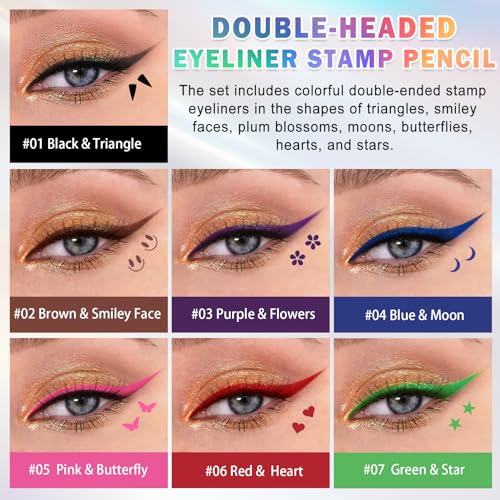 7-Piece Colorful Eyeliner Stamp Set with Dual-Ended Liners