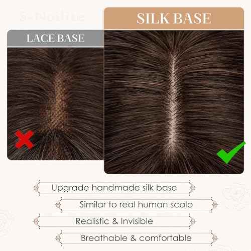 S-noilite Human Hair Toppers for Women with Bangs 100% Real Human Hairpiece 5"x3" Clip in Silk Base Topper Piece Cover Thinning Fine Hair 6 inch Chocolate Brown