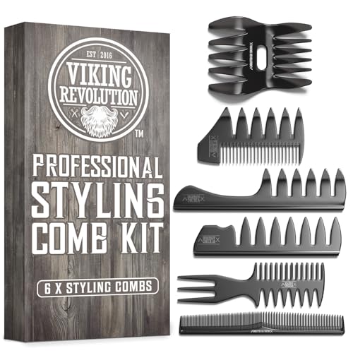 Viking Revolution 6-Piece Hair Comb Set for Men - Durable Styling Tools