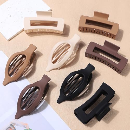Hair Claw Clips for Women, 8-Piece Set, Square & Flat Styles