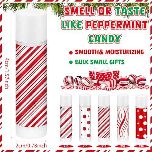 100 Pcs Christmas Candy Flavor Lip Balms Bulk Holiday Peppermint Candy Flavor Lip Balms Christmas Party Gifts Stocking Stuffers Bulk Thank You Gifts for Employee Staff Coworkers Teacher