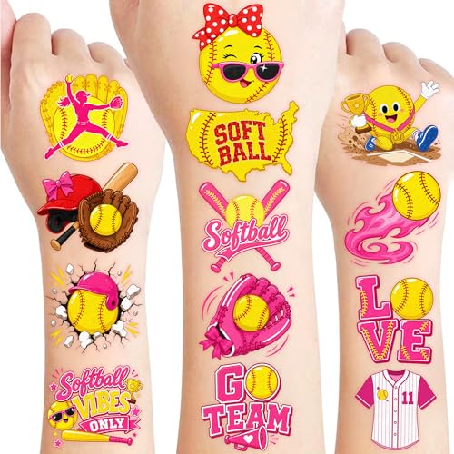 96 Softball Temporary Tattoos for Kids - Waterproof