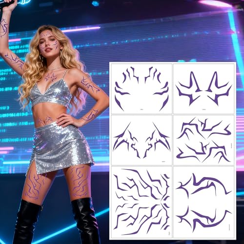 Movie Purple Temporary Tattoos Dance Cosplay Halloween Cosplay Tattoos Stickers Prop Accessories, Water Transfer(6 PCS)
