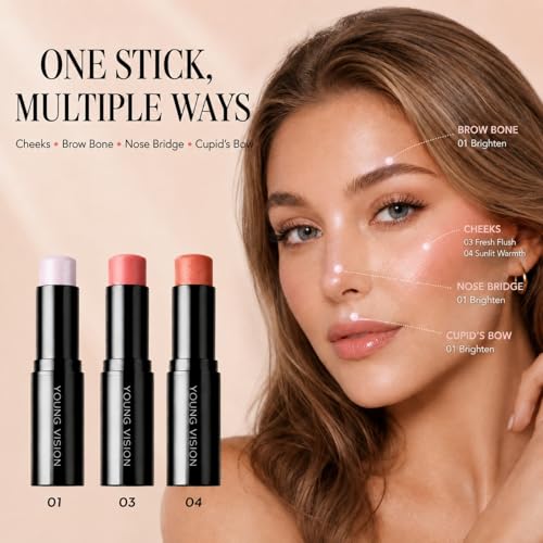 YOUNG VISION Multi-Use Cream Blush Makeup Stick, Hydrating Dewy Lip