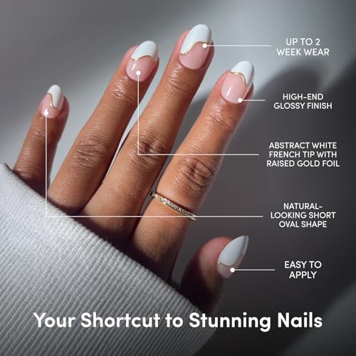 Glamnetic Short Oval Press On Nails - Abstract French Tips, 30-Piece Kit