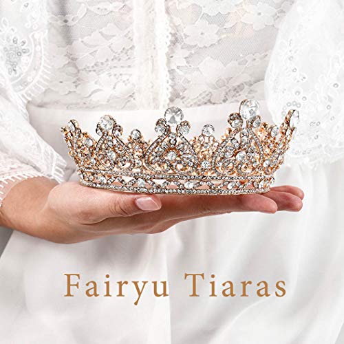 Foyte Baroque Gold Crown Tiara with Rhinestones for Brides