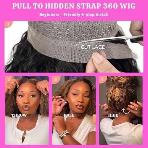 Honey Blonde 360 Lace Front Wigs Human Hair Invisi Strap Ombre Highlight Deep Wave Lace Front Wigs Human Hair Pre Plucked 180 Density 360 HD Full Lace Frontal Glueless Wigs for Women 28 Inch