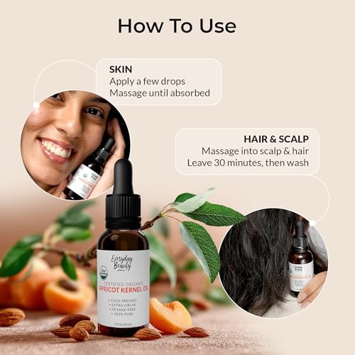Organic Apricot Kernel Oil | 100% Pure, Cold-Pressed, Unrefined | USDA Certified Organic | Amber Glass Bottle with Glass Dropper | For Face, Skin & Hair - 1 Fl Oz