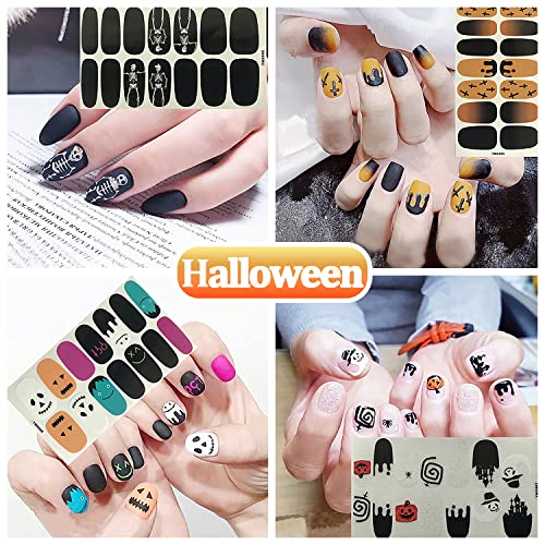 SILPECWEE 20 Sheets Nail Polish Stickers Halloween Christmas Nail Wraps Holiday Self Adhesive Nail Polish Strips for Women Press on Fingernails Manicure Stickers with 1pc Nail File