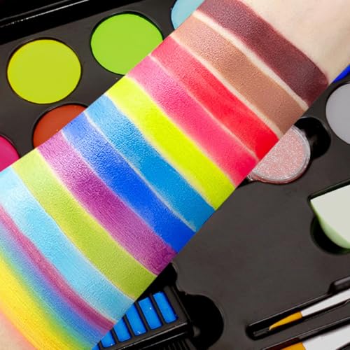 UV Blacklight Face Paint Set - 15 Neon Colors Water-Activated