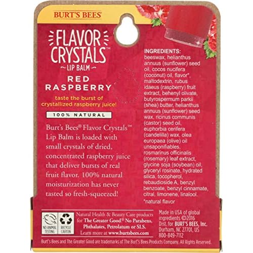 Burt's Bees Flavor Crystals 100% Natural Lip Balm, Red Raspberry with Beeswax & Fruit Extracts - 1 Tube,0.16 ounce