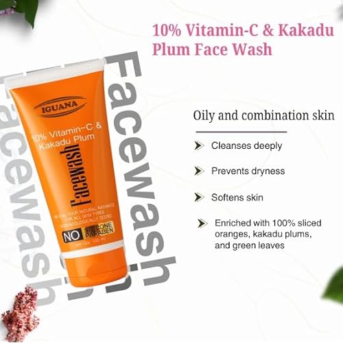 Iguana 10% Vitamin C Face Wash with Kakadu Plum | Skin Brightening Facial Cleanser for Dull & Uneven Skin Tone | Silicone-Free & Paraben-Free Gentle Formula | 100ml (3.38 fl oz)